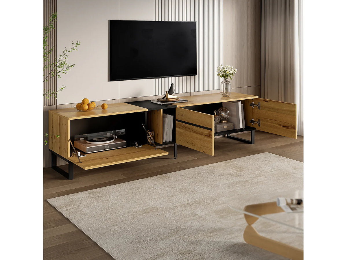 Meuble TV Bas en Bois 180 cm 3 Portes - MERAX vue 5