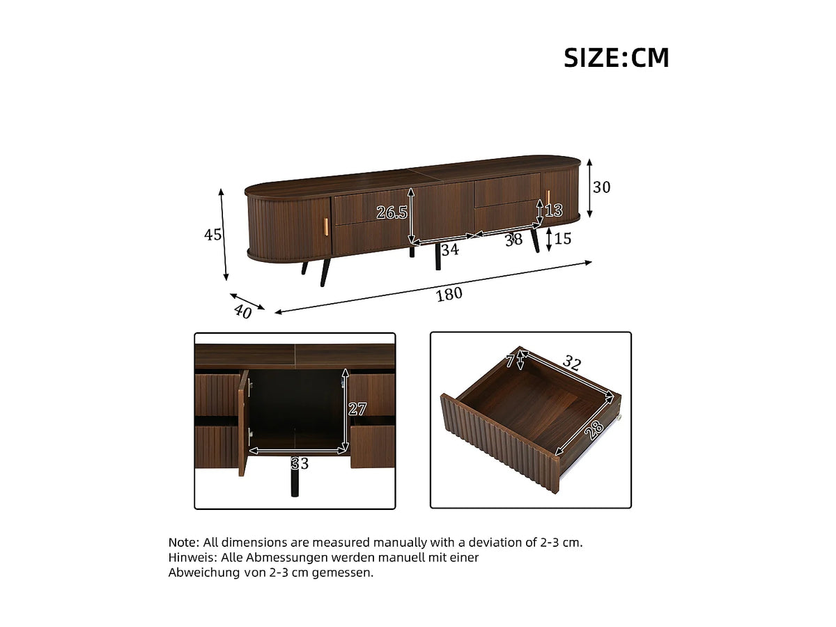 Meuble TV Effet Noyer 180 cm 2 Portes - MERAX vue 5