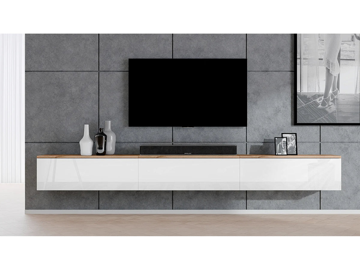 Meuble TV Suspendu Blanc 300 cm - AX LIVING