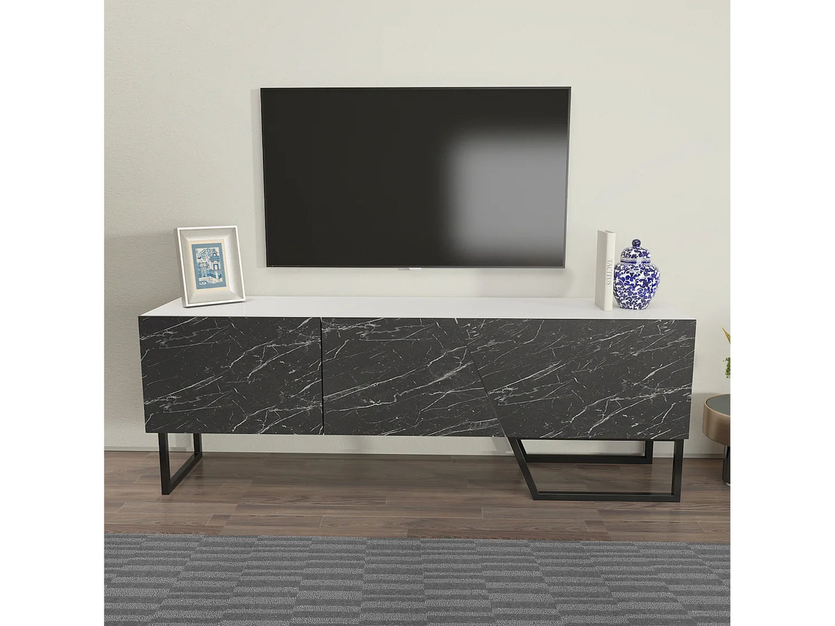 Meuble TV en Bois Blanc 150 cm Noir - DECOROTIKA FR
