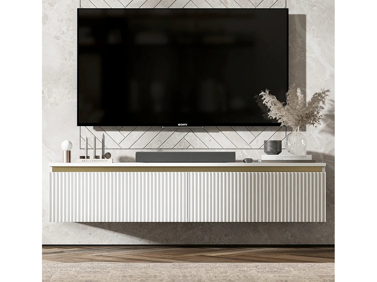 Meuble TV en Bois Blanc 140 cm - SELENE vue 3