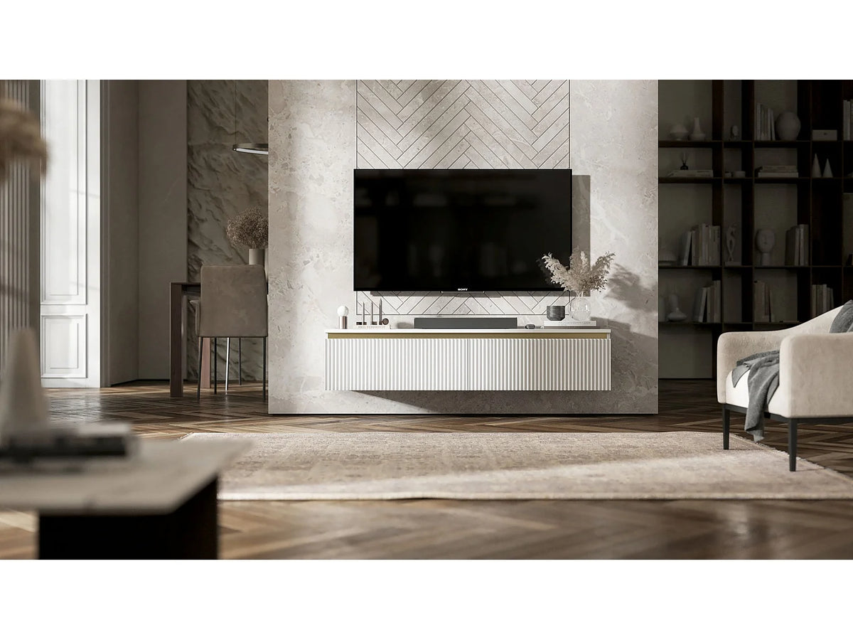 Meuble TV en Bois Blanc 140 cm - SELENE vue 4
