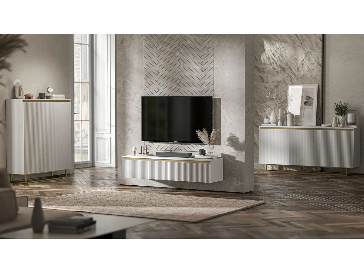 Meuble TV en Bois Blanc 140 cm - SELENE vue 7