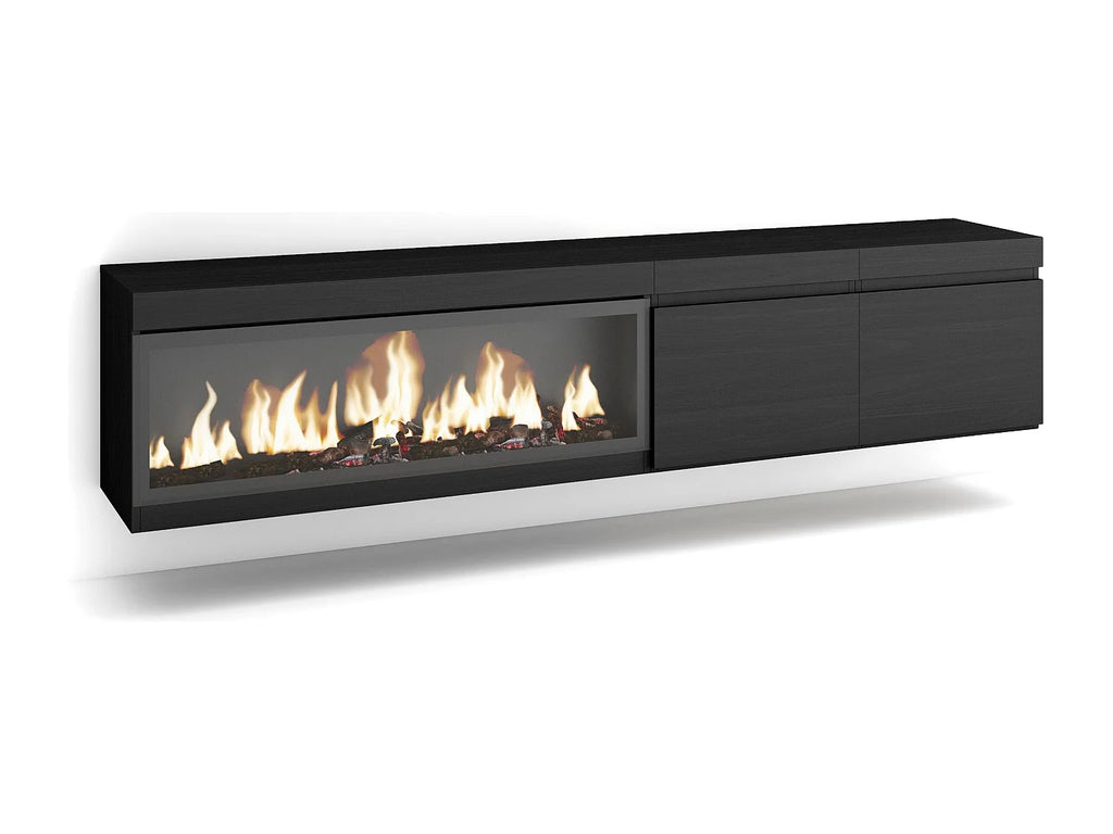 Meuble TV en Bois Noir 208 cm avec LED avec Cheminée - SKRAUT HOME