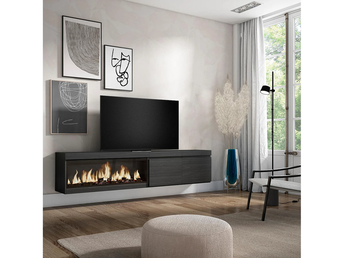 Meuble TV en Bois Noir 208 cm avec LED avec Cheminée - SKRAUT HOME vue 2