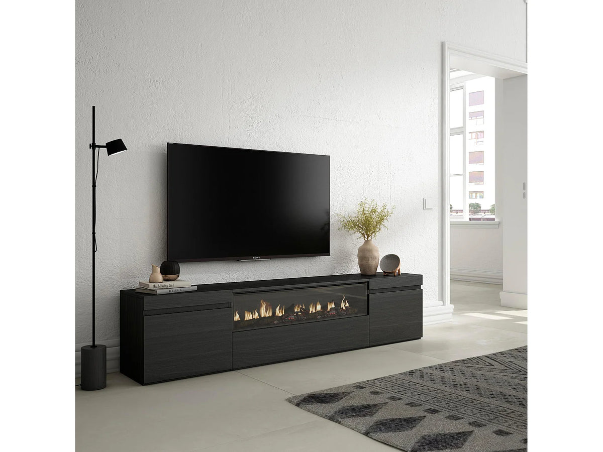 Meuble TV en Bois Noir 203 cm avec LED - SKRAUT HOME
