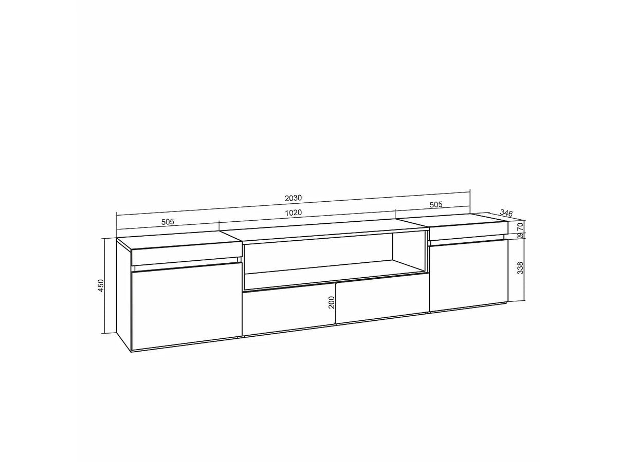 Meuble TV en Bois Noir 203 cm avec LED - SKRAUT HOME vue 4