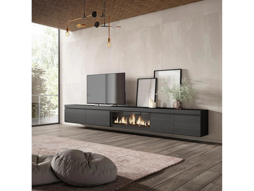 Meuble TV en Bois Noir 368 cm avec LED - SKRAUT HOME vue 2