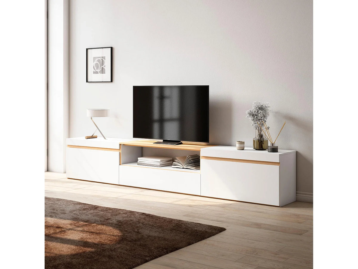 Meuble TV Effet Chêne Blanc 260 cm - SKRAUT HOME vue 2