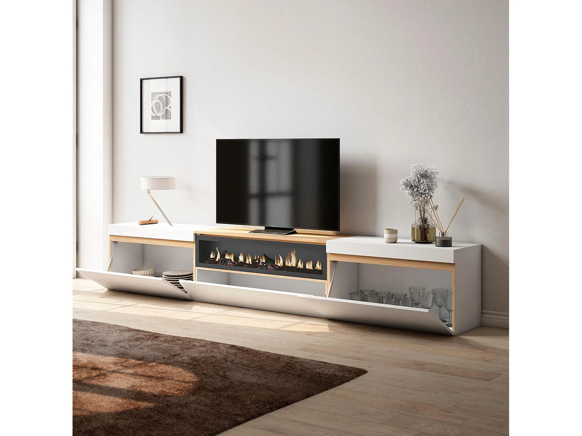Meuble TV Effet Chêne Blanc 260 cm avec LED - SKRAUT HOME vue 3
