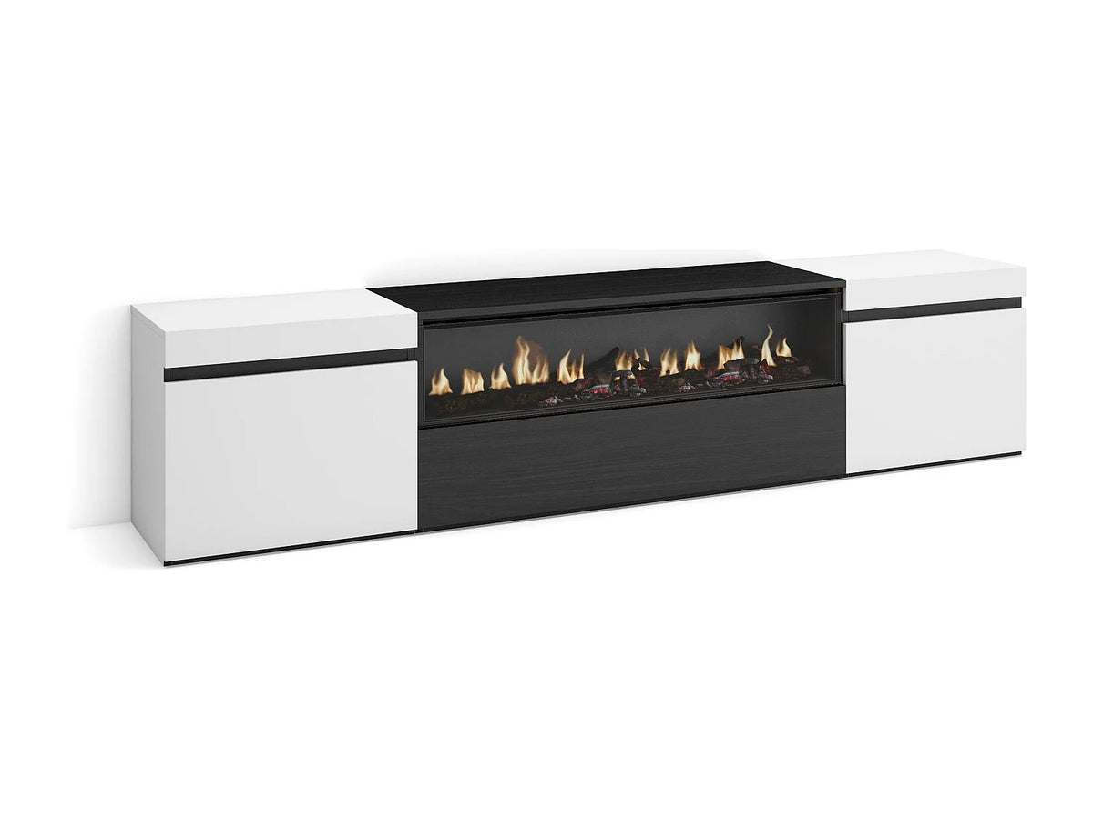 Meuble TV en Bois Blanc 203 cm avec LED avec Cheminée Noir - SKRAUT HOME