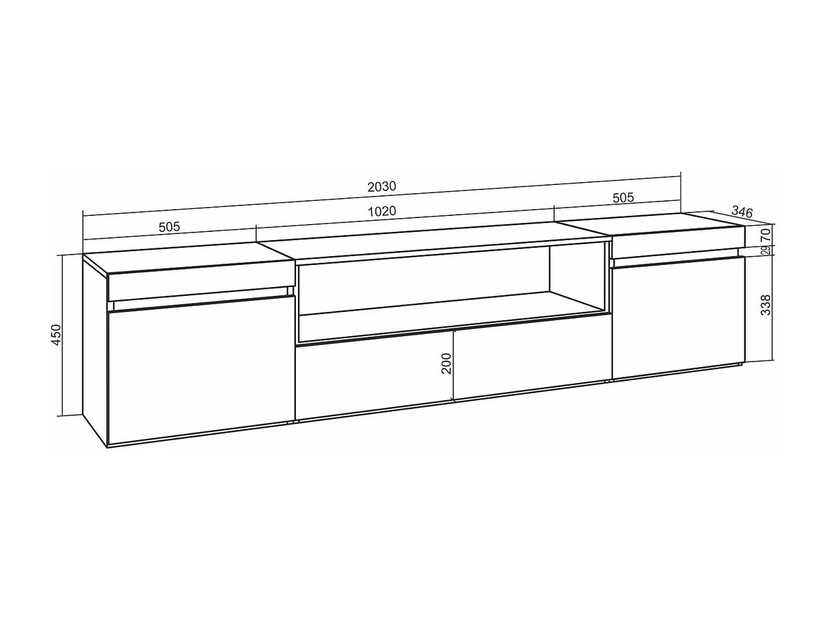 Meuble TV en Bois Blanc 203 cm avec LED avec Cheminée Noir - SKRAUT HOME vue 4