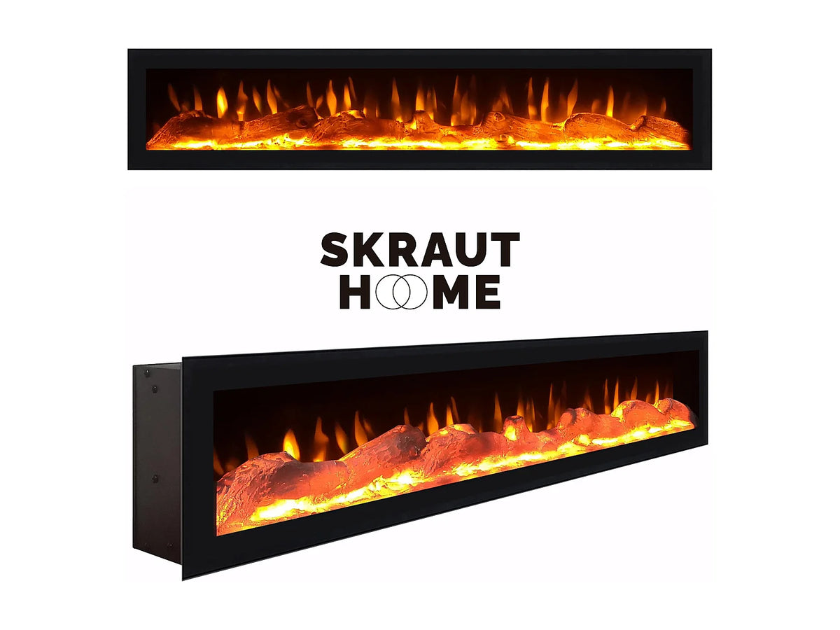 Meuble TV en Bois Blanc 203 cm avec LED avec Cheminée Noir - SKRAUT HOME vue 6