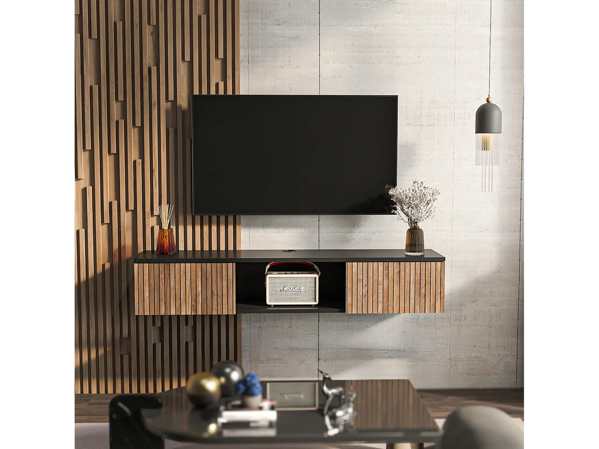 Meuble TV en Bois Noir - DECOROTIKA FR