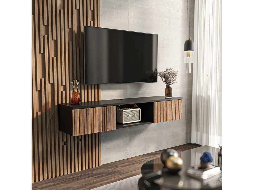 Meuble TV en Bois Noir - DECOROTIKA FR vue 2