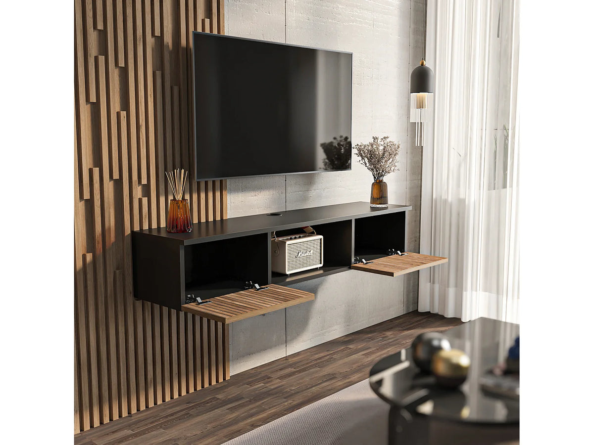Meuble TV en Bois Noir - DECOROTIKA FR vue 3