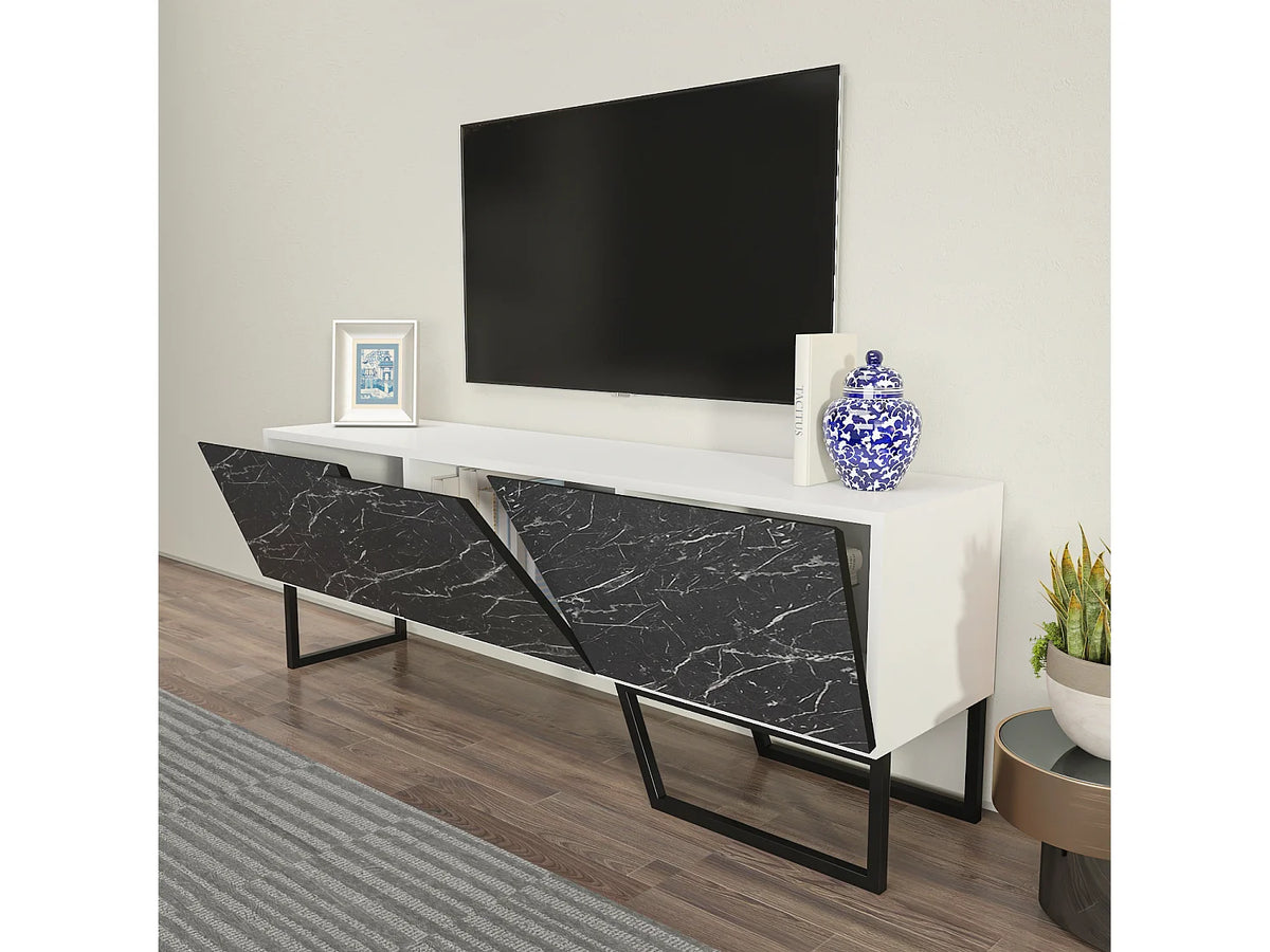 Meuble TV en Bois Blanc 150 cm Noir - DECOROTIKA FR vue 7