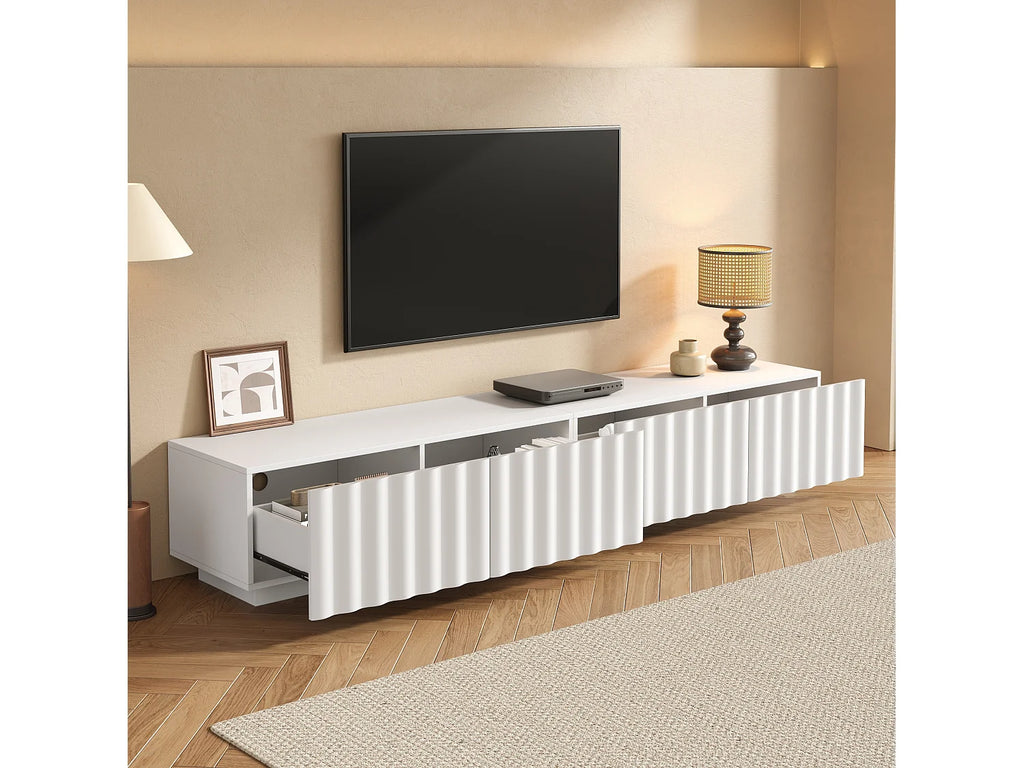 Meuble TV en Bois Blanc 200 cm 4 Tiroirs - MODERNLUXE vue 3