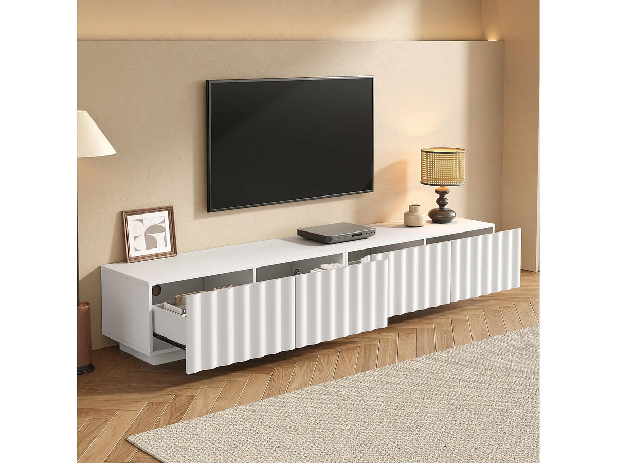 Meuble TV en Bois Blanc 200 cm 4 Tiroirs - MODERNLUXE vue 3