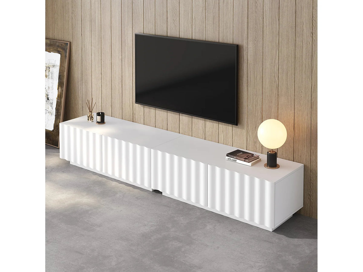 Meuble TV en Bois Blanc 200 cm 4 Tiroirs - MODERNLUXE vue 7