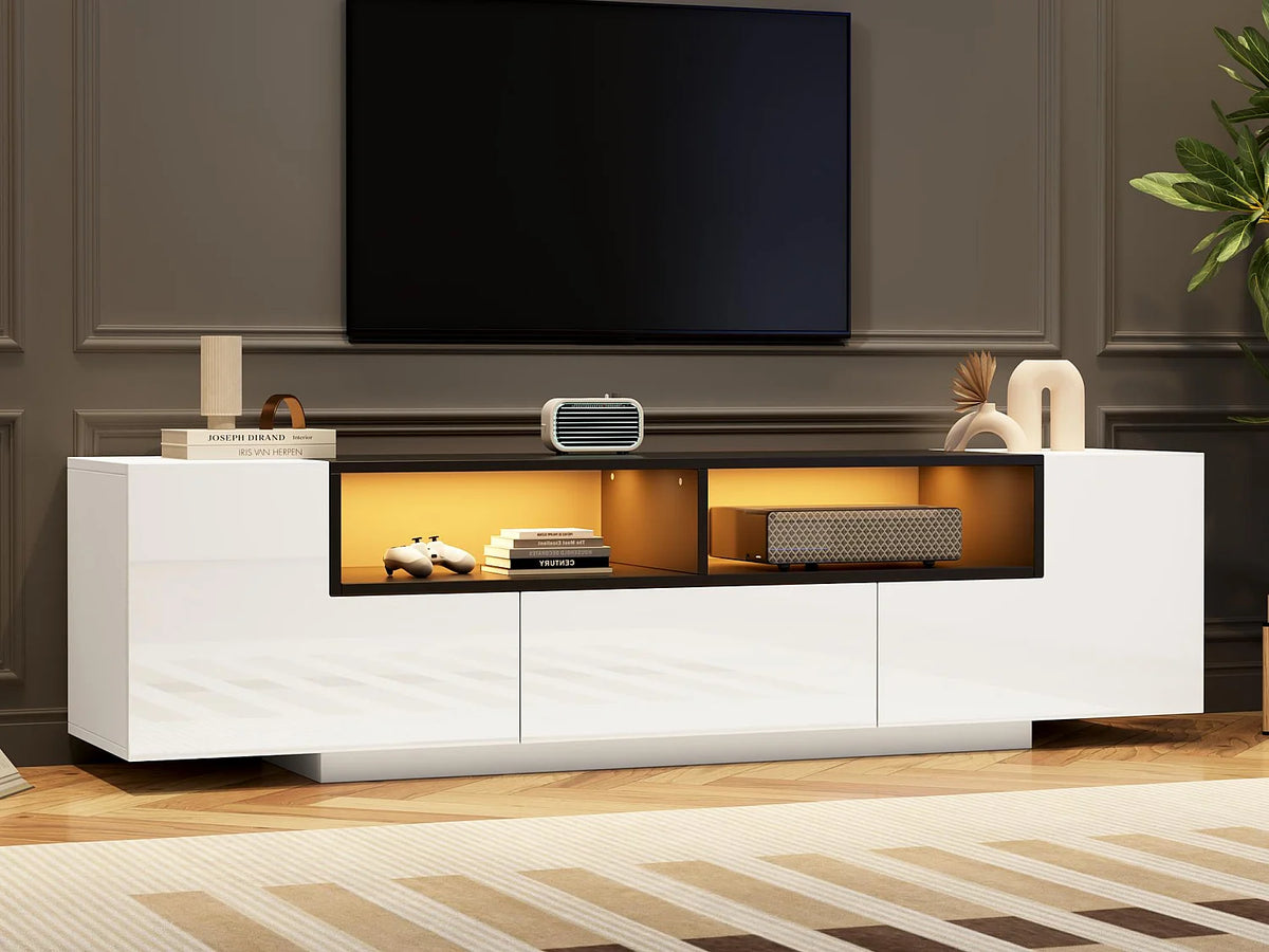 Meuble TV en Bois Blanc 180 cm 2 Portes - MODERNLUXE vue 2