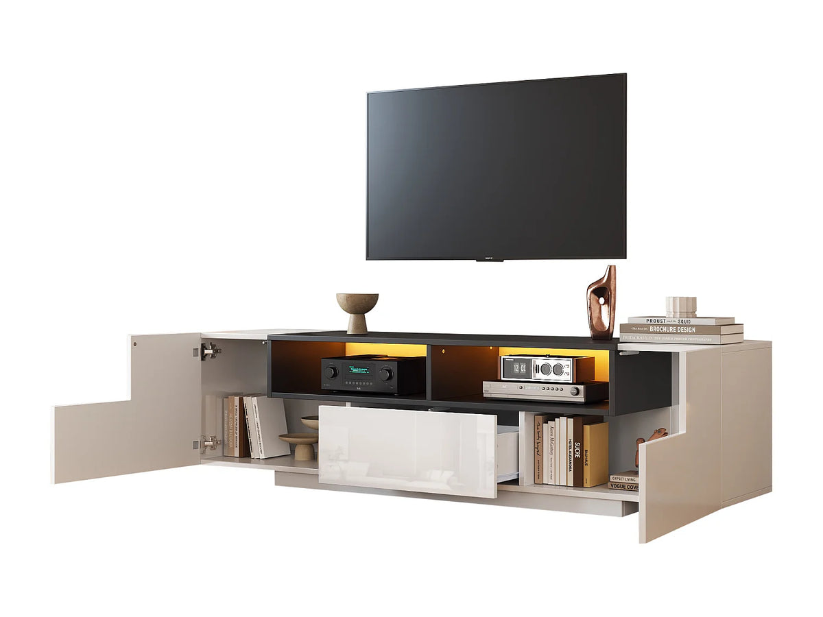 Meuble TV en Bois Blanc 180 cm 2 Portes - MODERNLUXE vue 9