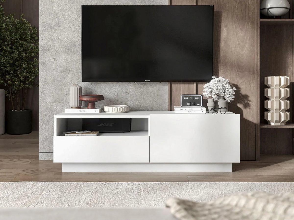 Meuble TV en Bois Blanc 120 cm - ENJOY vue 2