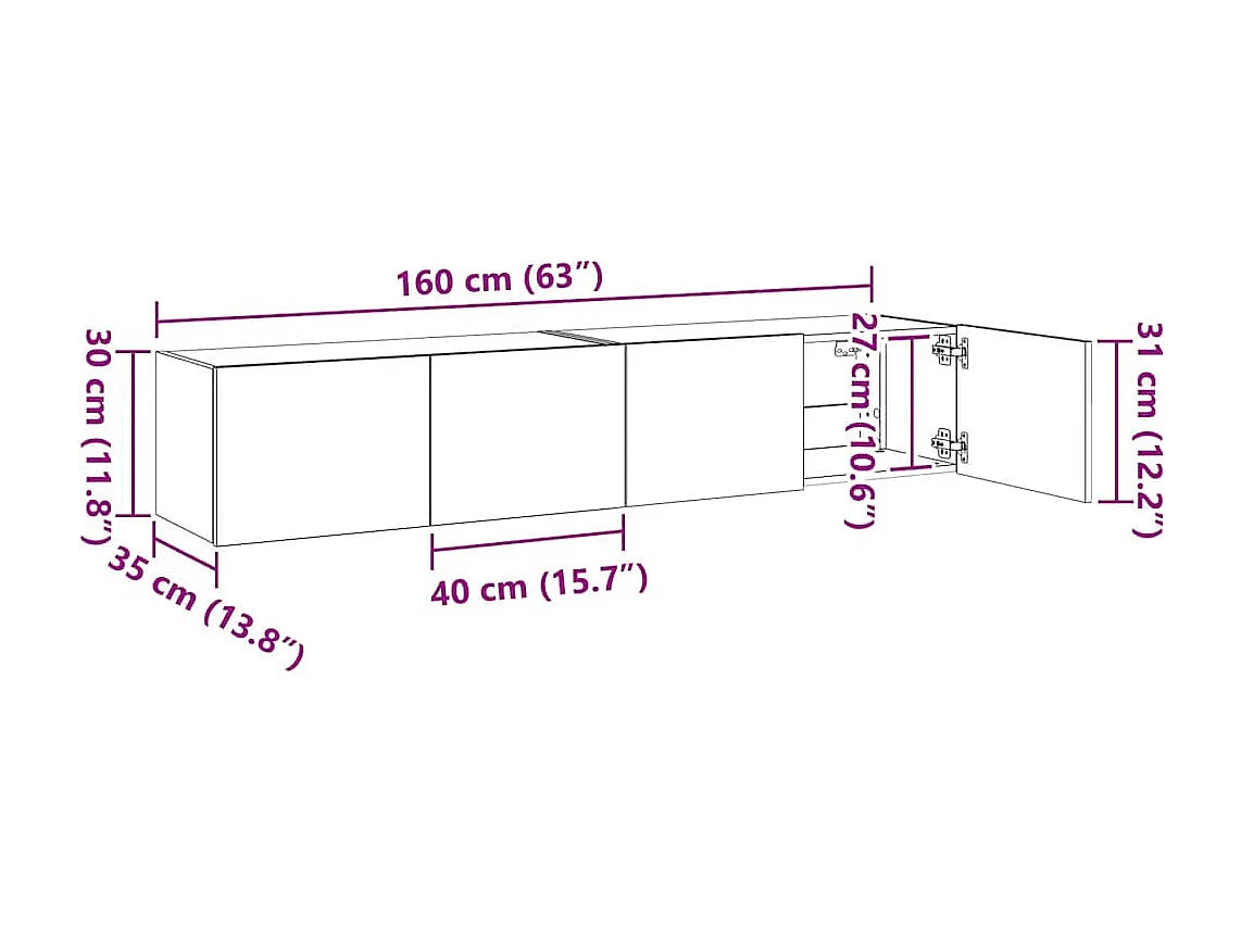 Meuble TV en Bois Blanc 160 cm - VIDAXL vue 3