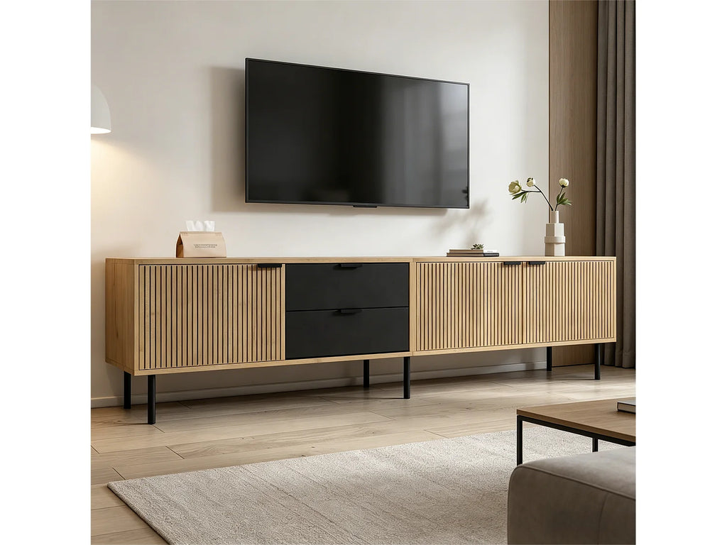 Meuble TV en Bois Noir 208 cm - MODERNLUXE vue 4