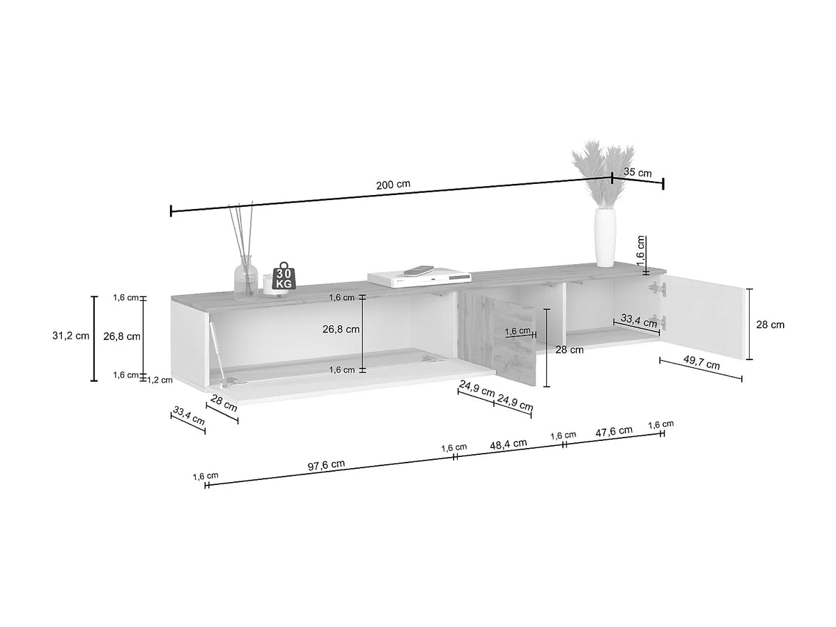 Meuble TV Suspendu Blanc - WHOUS - HOME FURNISHING ITALY vue 4