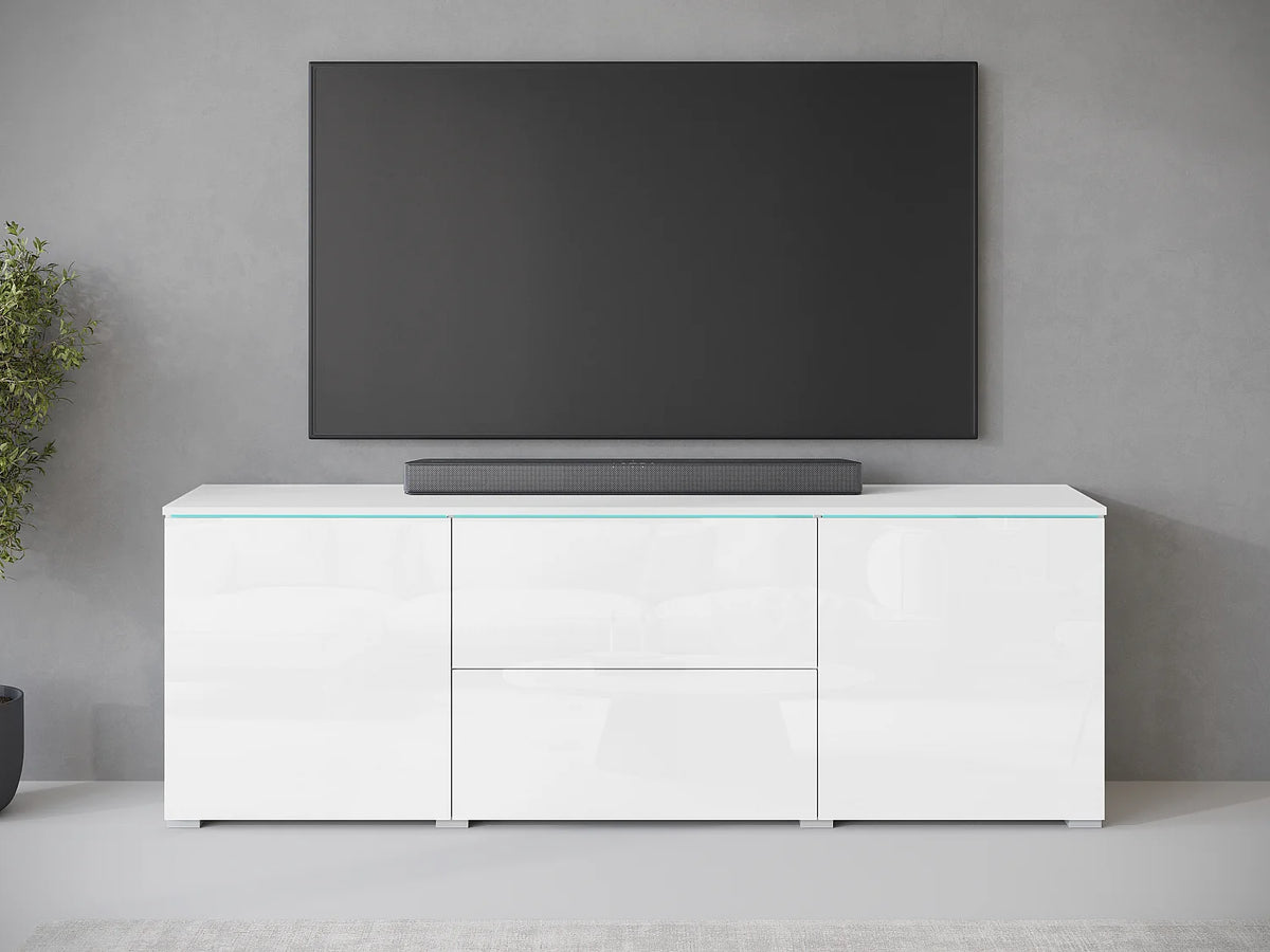 Meuble TV en Bois Blanc 180 cm avec LED - LAUREN MEBLE BE vue 3