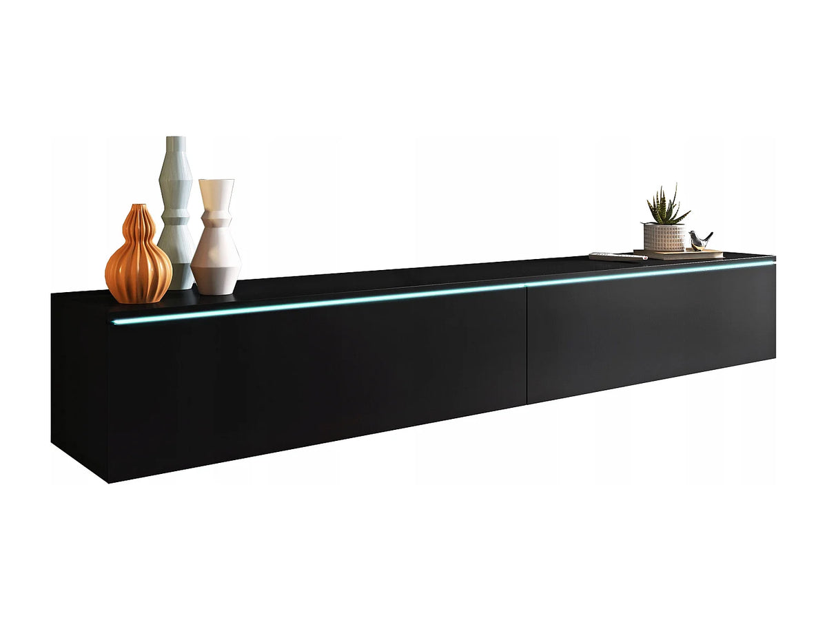 Meuble TV en Bois Noir 180 cm 2 Portes avec LED - LAUREN MEBLE BE