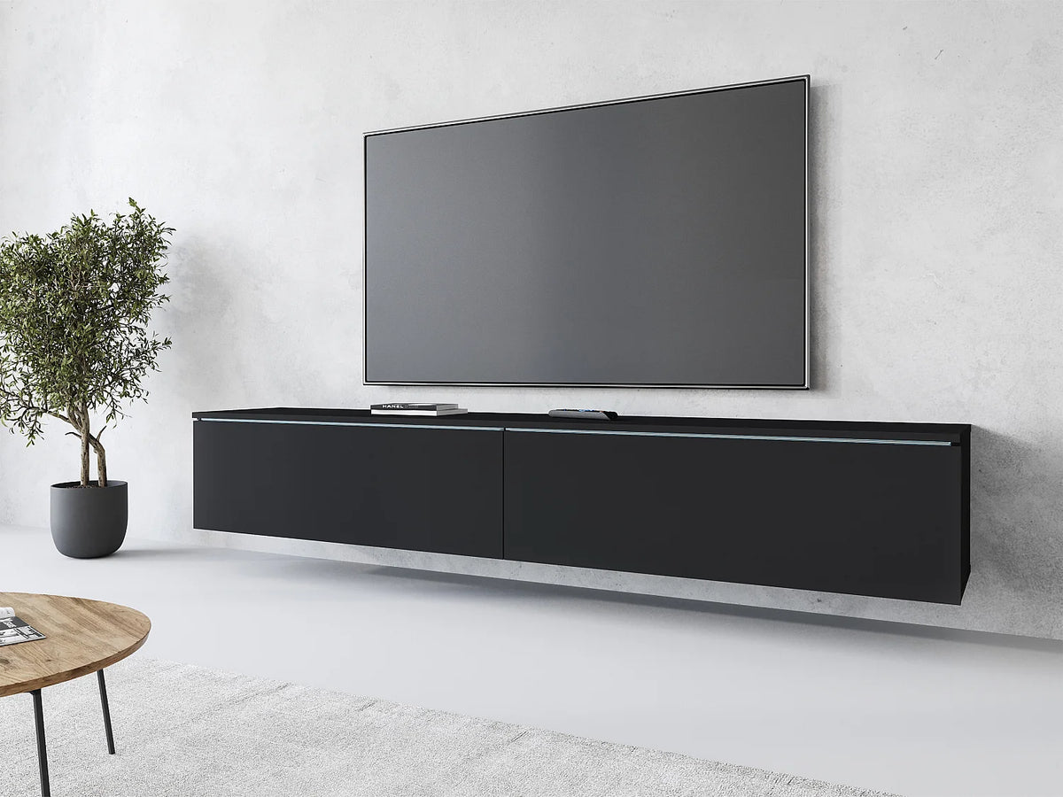 Meuble TV en Bois Noir 180 cm 2 Portes avec LED - LAUREN MEBLE BE vue 2