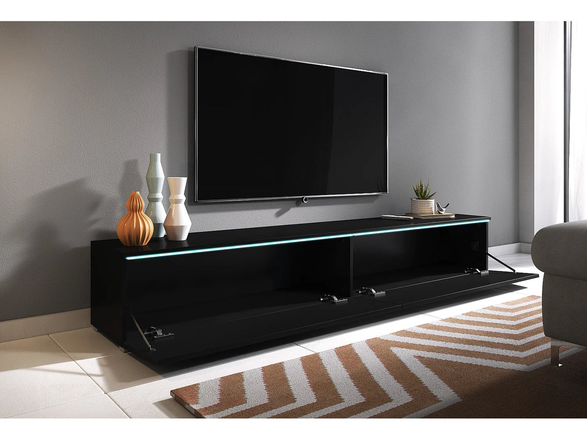 Meuble TV en Bois Noir 180 cm 2 Portes avec LED - LAUREN MEBLE BE vue 3