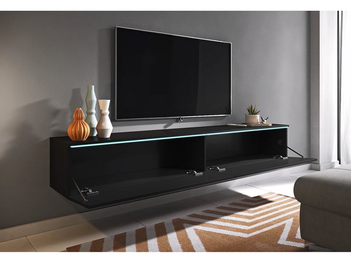 Meuble TV en Bois Noir 180 cm 2 Portes avec LED - LAUREN MEBLE BE vue 5