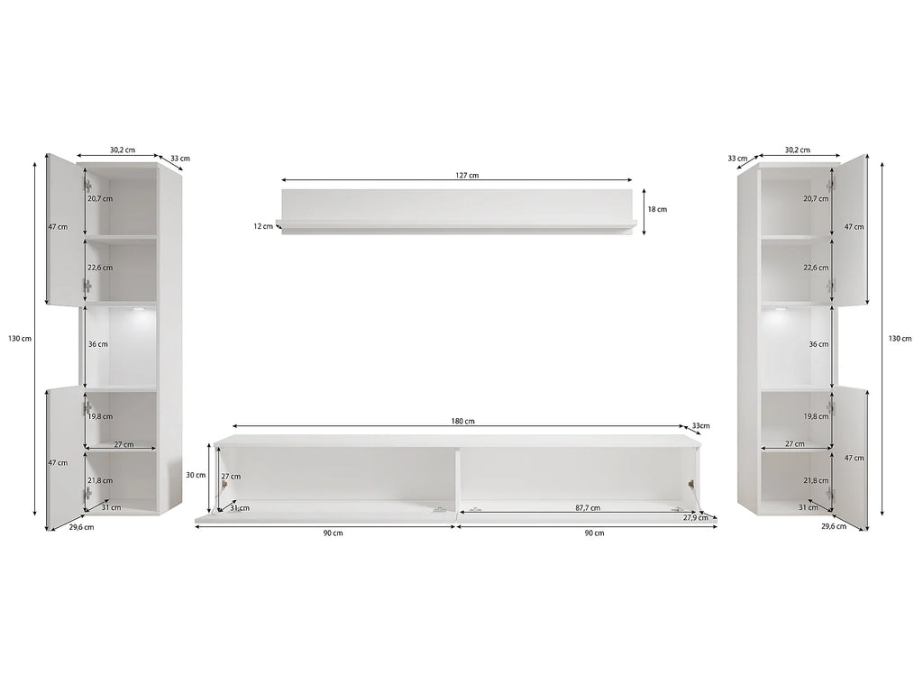 Meuble TV en Bois Blanc 240 cm - LAUREN MEBLE BE vue 4