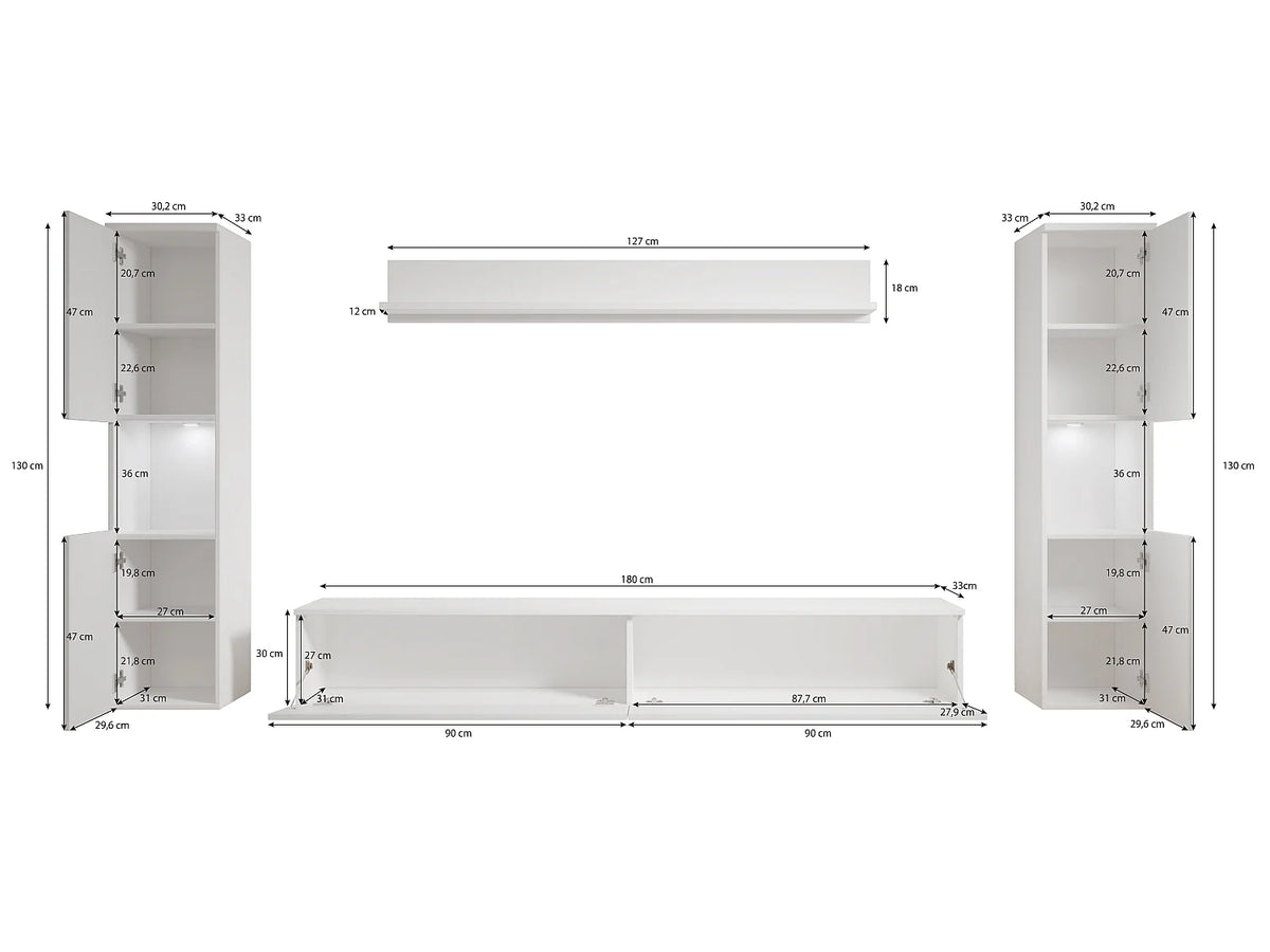 Meuble TV en Bois Blanc 240 cm - LAUREN MEBLE BE vue 4