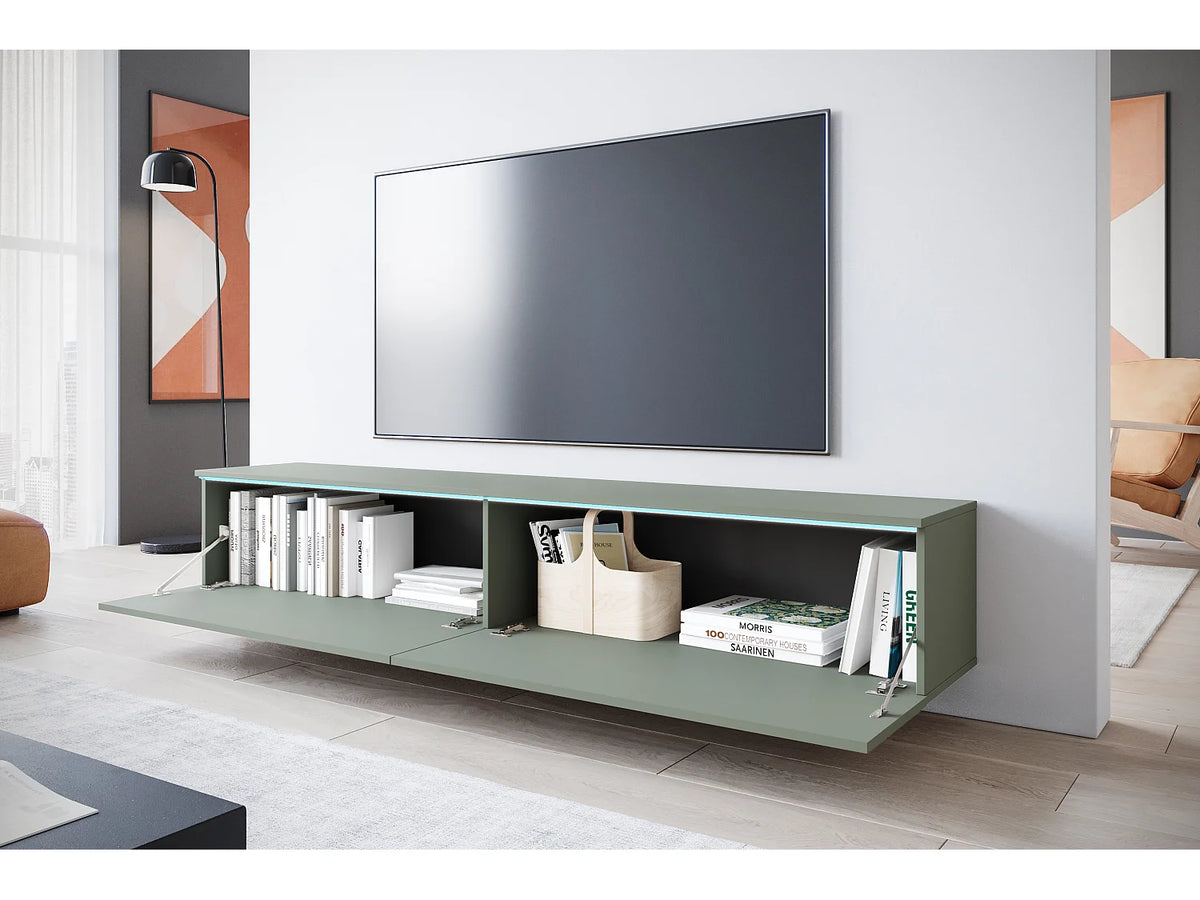 Meuble TV Suspendu en Bois 180 cm 2 Portes Vert - LAUREN MEBLE BE vue 4