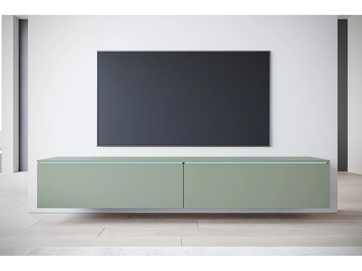 Meuble TV Suspendu en Bois 180 cm 2 Portes Vert - LAUREN MEBLE BE vue 5