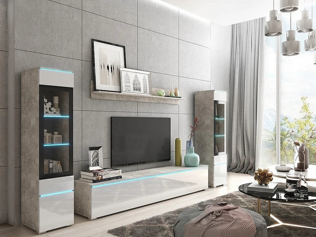 Meuble TV en Bois Blanc 240 cm avec LED - LAUREN MEBLE BE vue 4