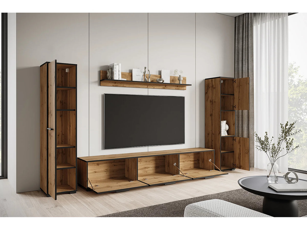 Meuble TV Suspendu Noir 240 cm Bois Clair Industriel - LAUREN MEBLE BE vue 3