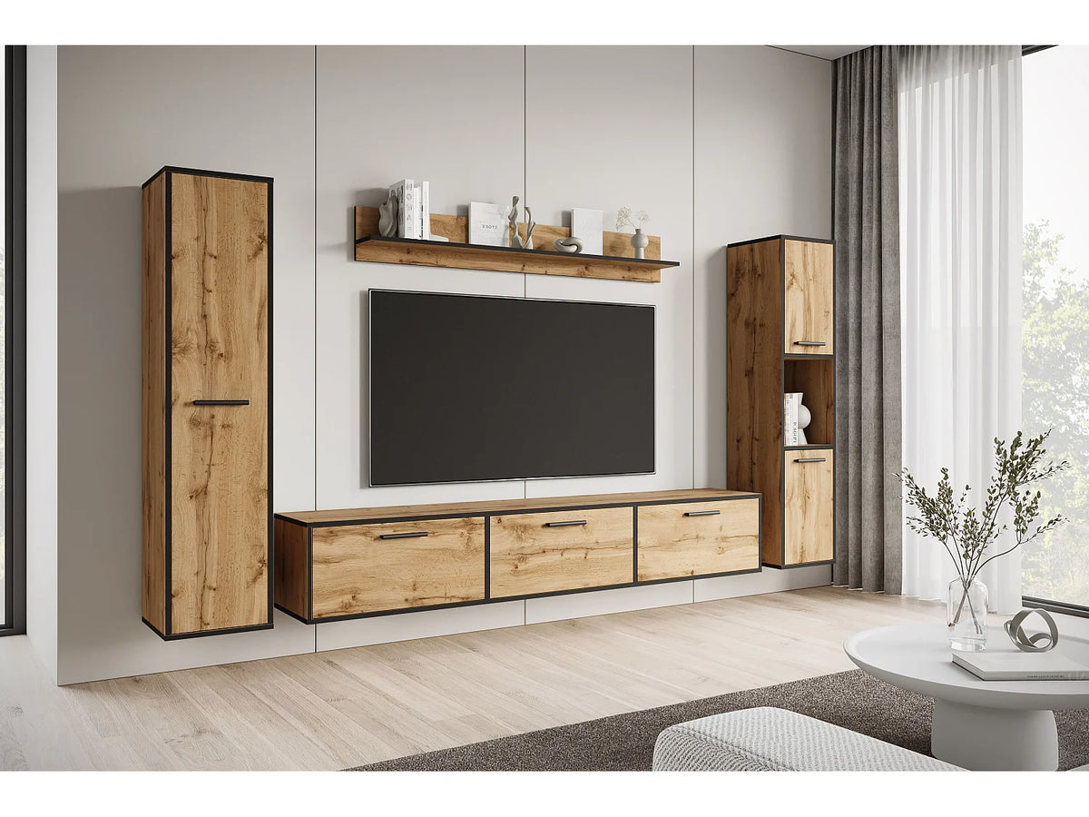 Meuble TV Suspendu Noir 240 cm Bois Clair Industriel - LAUREN MEBLE BE vue 5