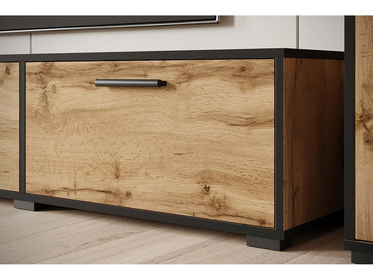 Meuble TV Suspendu Noir 240 cm Bois Clair Industriel - LAUREN MEBLE BE vue 7