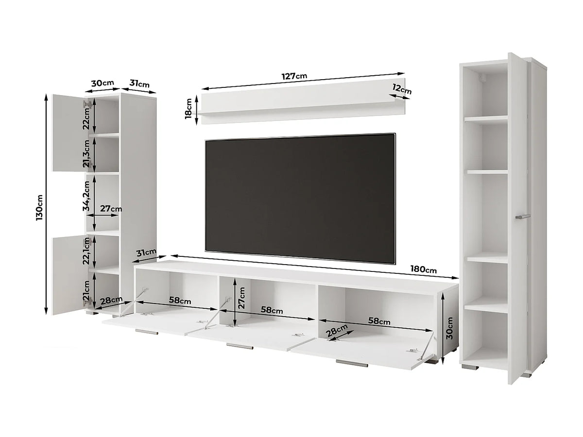 Meuble TV Suspendu Noir 240 cm Bois Clair Industriel - LAUREN MEBLE BE vue 8