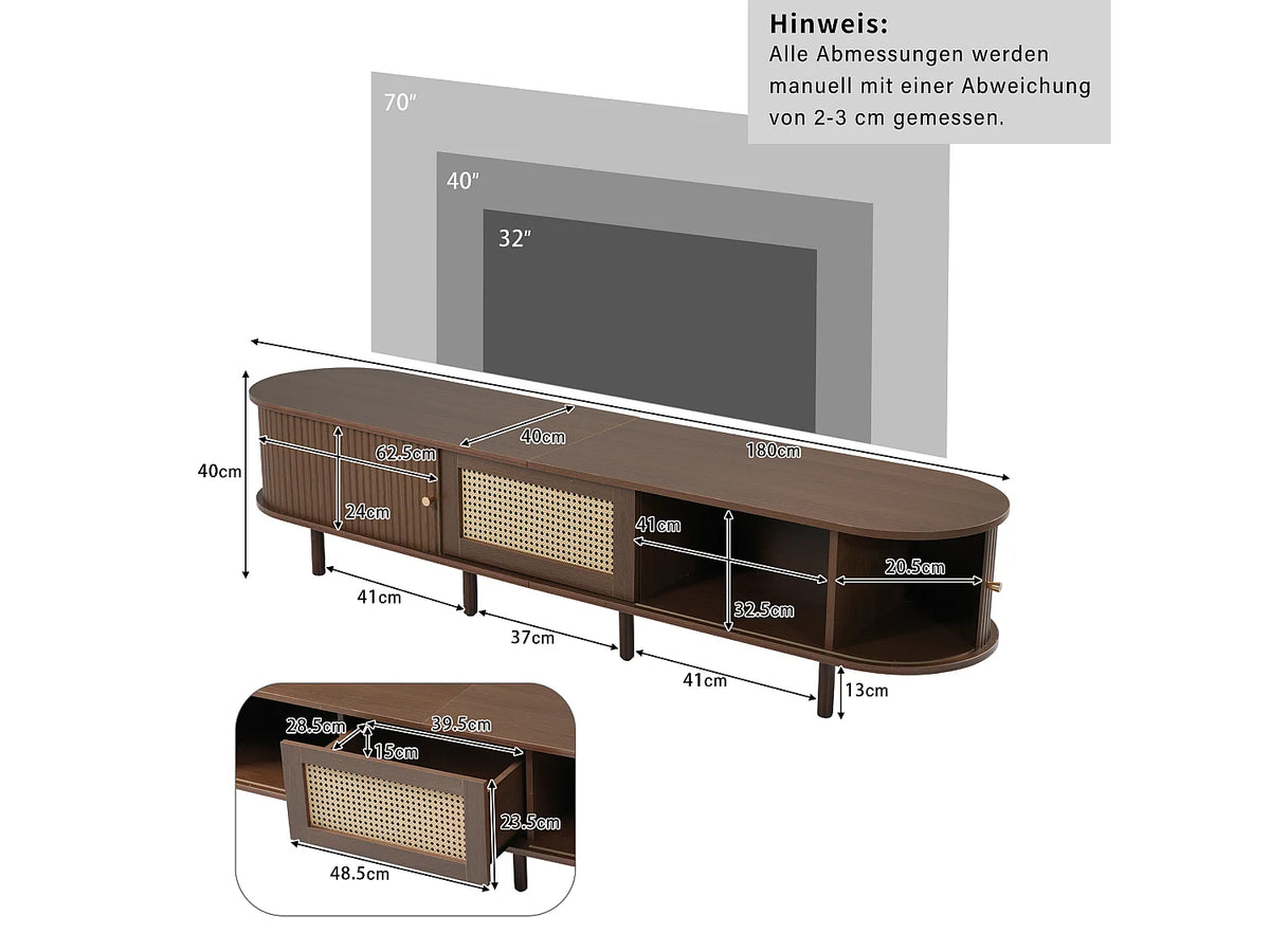 Meuble TV Bas en Bois 180 cm 2 Portes - MODERNLUXE vue 6