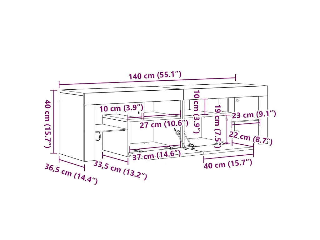 Meuble TV en Bois Blanc 140 cm - VIDAXL vue 4