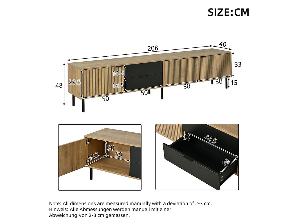 Meuble TV en Bois Noir 208 cm - MODERNLUXE vue 5