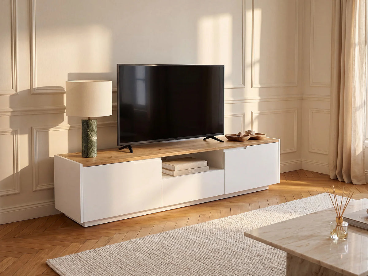 Meuble TV Effet Chêne Blanc - AMANI