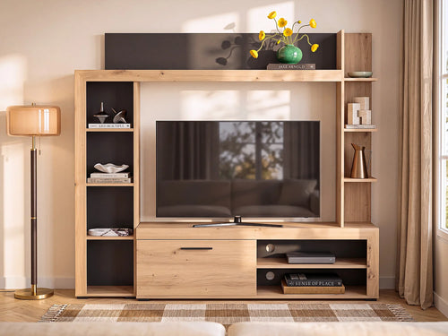 Meuble TV Effet Chêne Gris - BALTIMORE