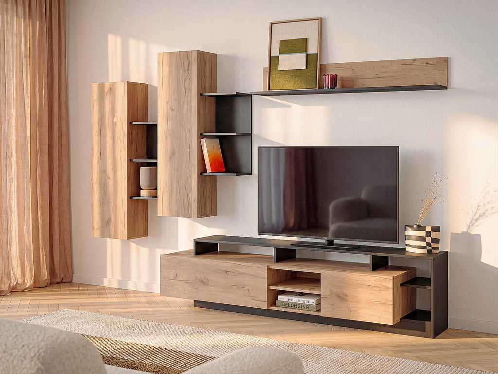 Meuble TV en Bois Gris 260 cm - IDESIA